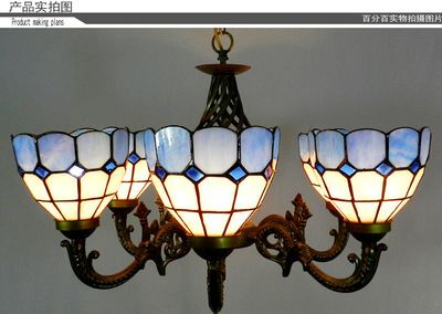 【欧式蓝白格子6头吊灯客厅卧室装饰灯酒店会所别墅复式楼出口灯饰】价格,厂家,图片,吊灯,惠州市东顺彩照明科技-